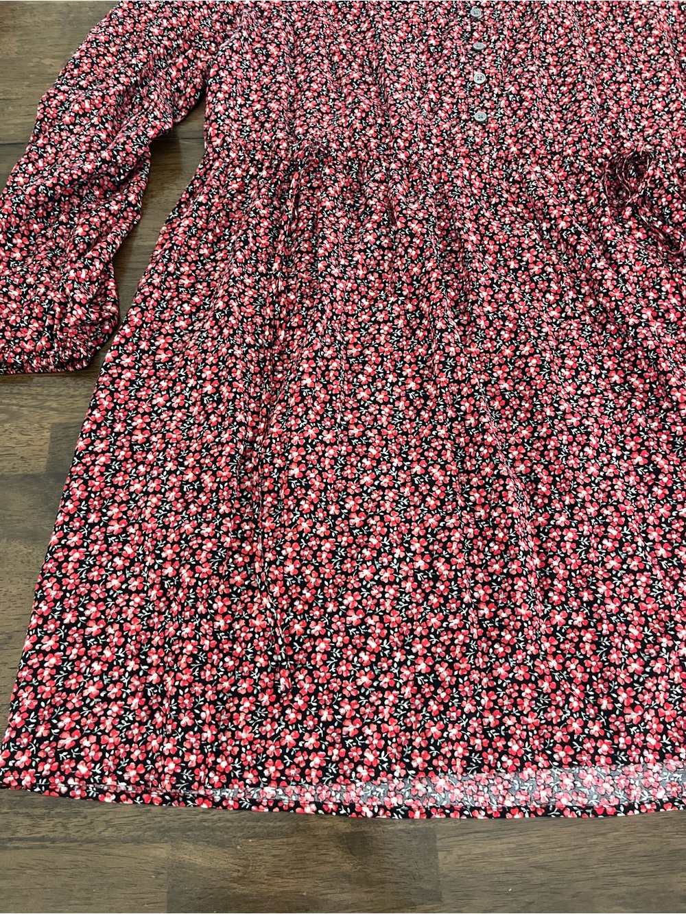 LOFT Black and Pink Floral Dress With Adjustable Ties and Buttons Flowy Large - Picture 4 of 9